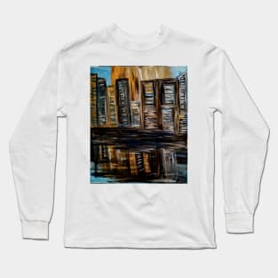 Abstract landscape painting of building reflecting in water Long Sleeve T-Shirt